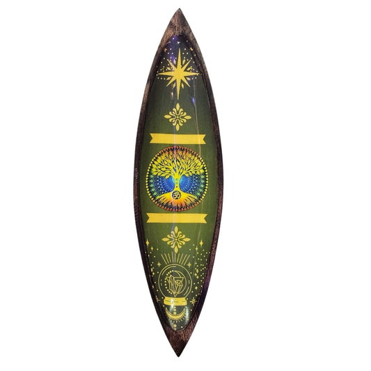 Enameled incense bowl with the Tree of Life - handmade in mango wood