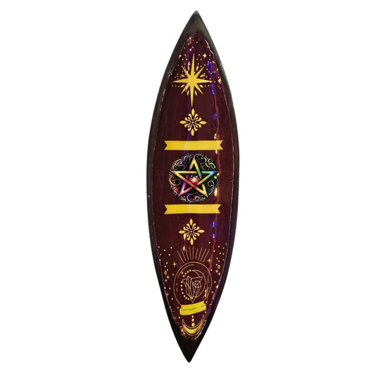 Enameled incense bowl with Pentagram – handmade in mango wood
