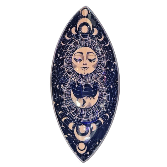 Enameled aluminum incense bowl with Pink Sun and Moon