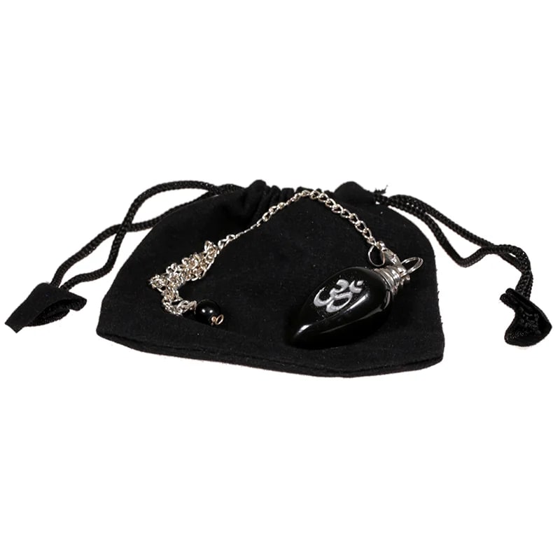 Pendant "OM" Black agate polished - with bag