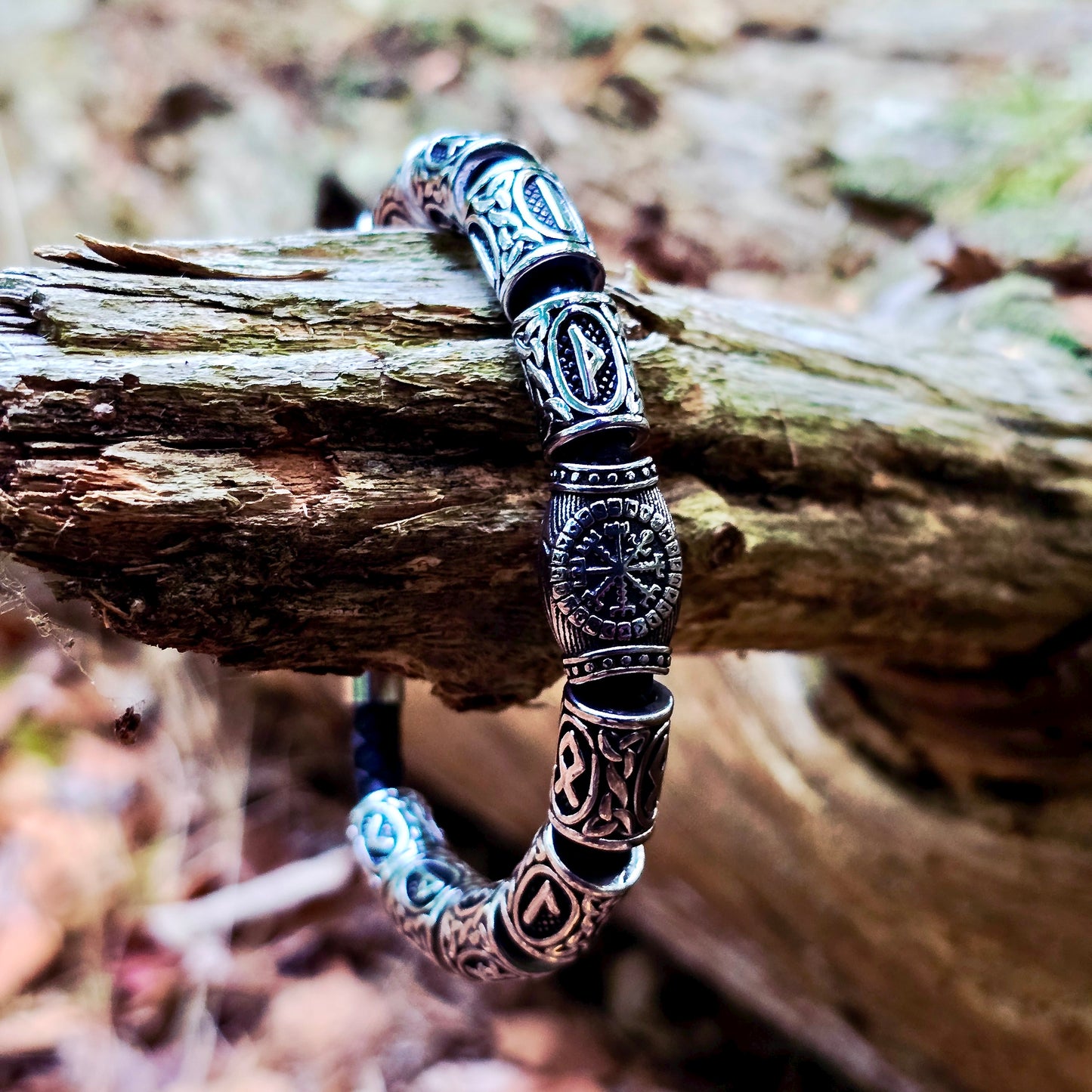 Norse Beads-armband „Silber“ – Edelstahl & Leder