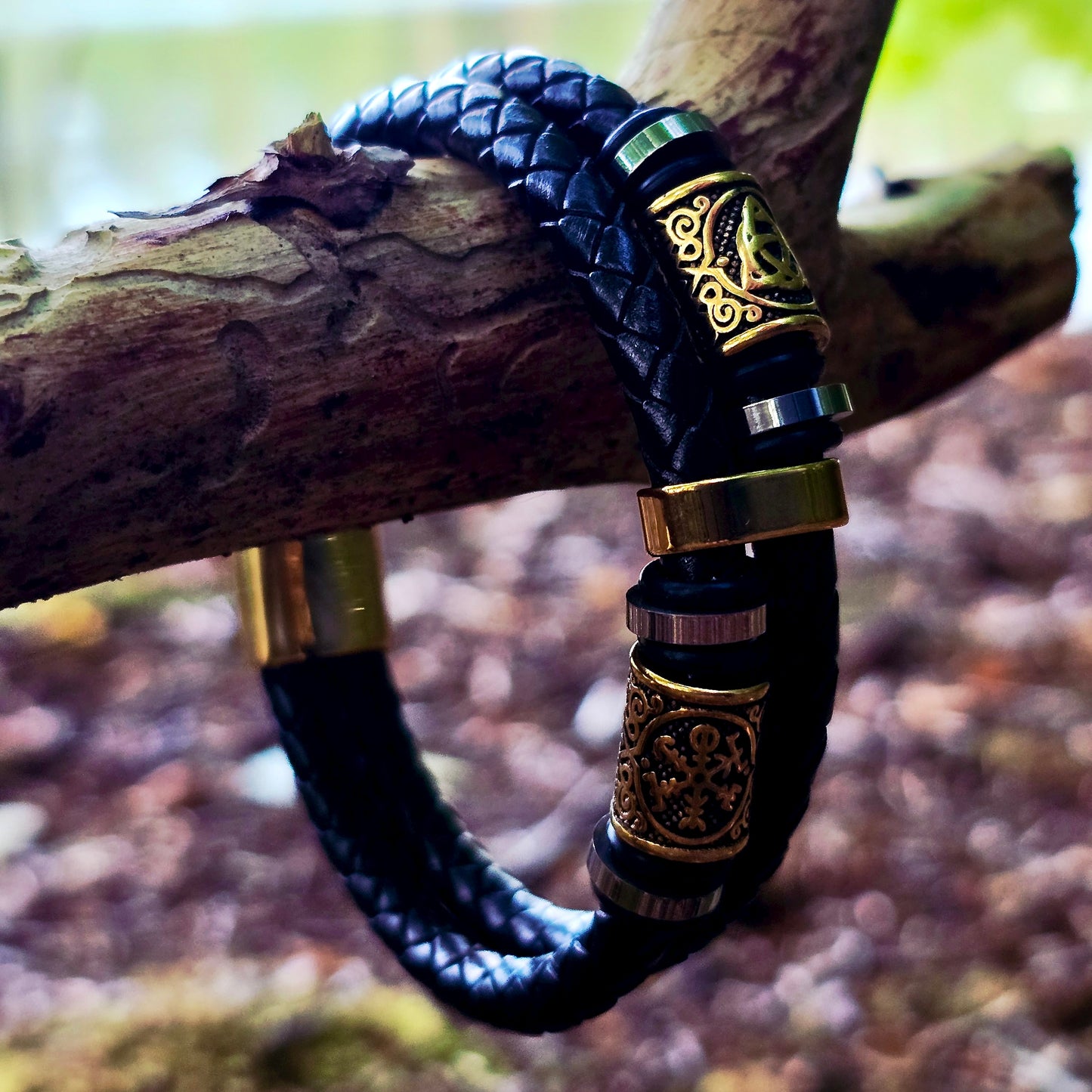 Lederarmband "Vegvisir und Valknut Double" (2025)