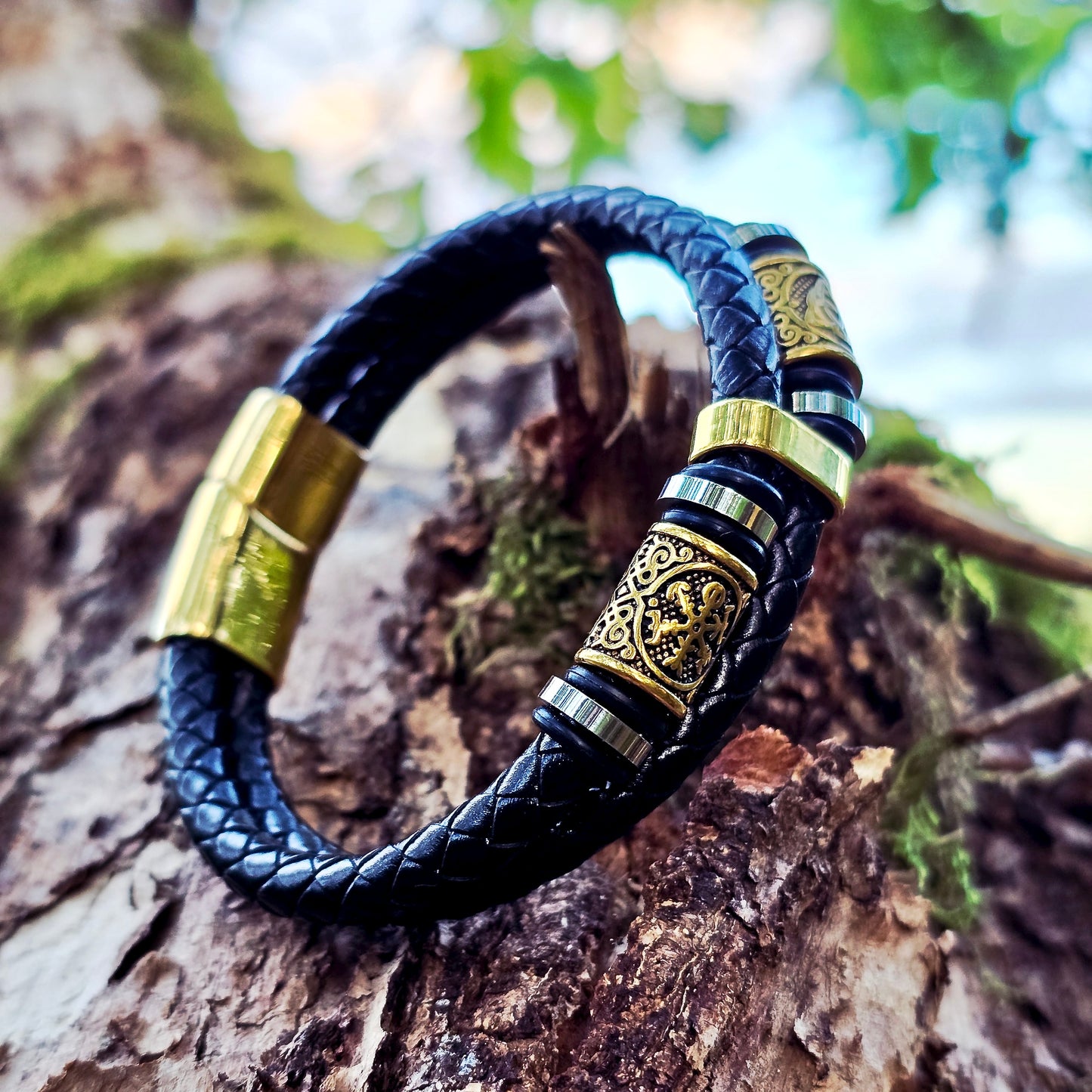 Lederarmband "Vegvisir und Valknut Double" (2025)