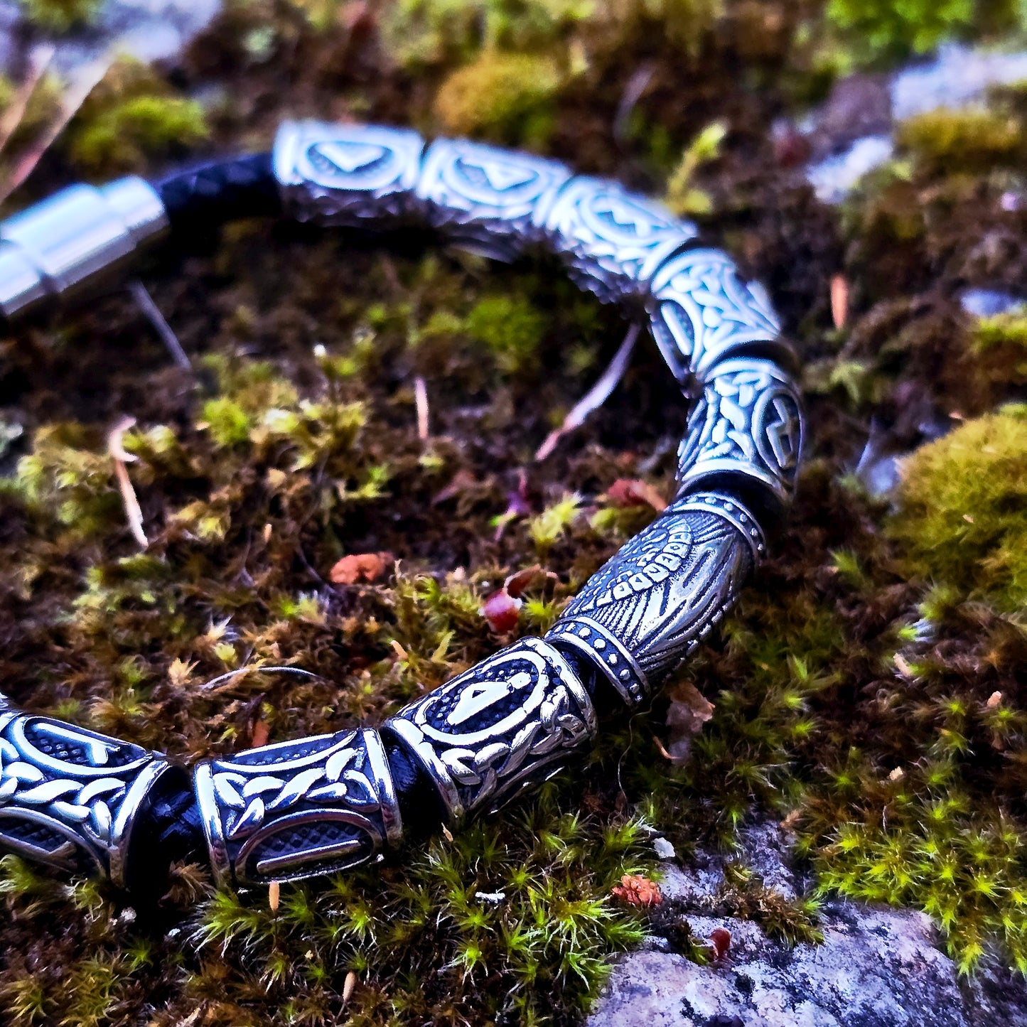 Norse Beads-armband „Silber“ – Edelstahl & Leder