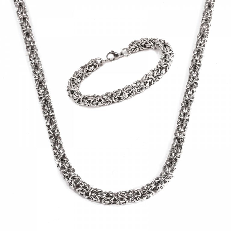 Smyckeset ”Sigtuna” – King Chain Halsband & Armband – Silver