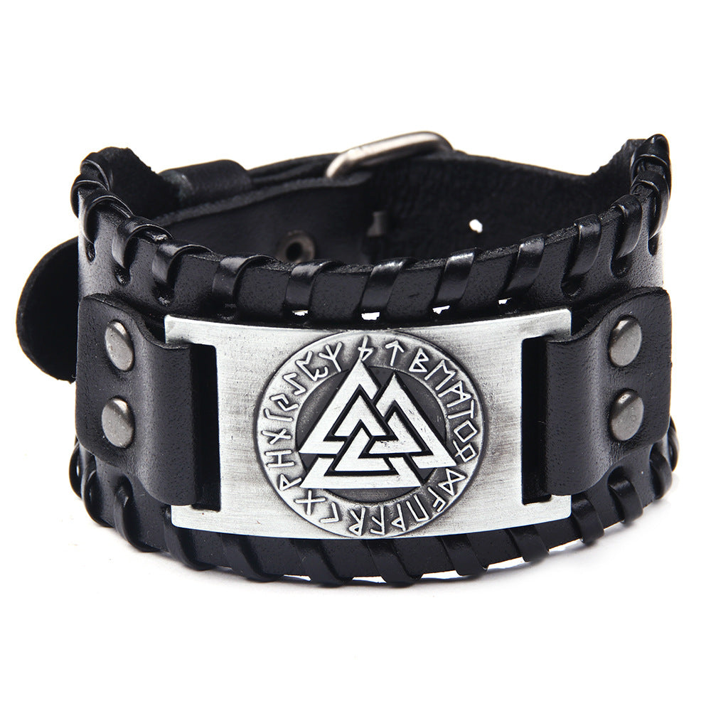 Armband Valknut Premium Leder Schwarz