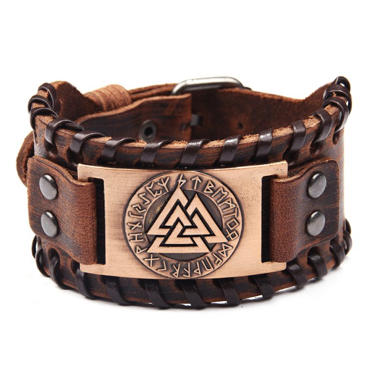 Armband Valknut Premiumäder Brunt