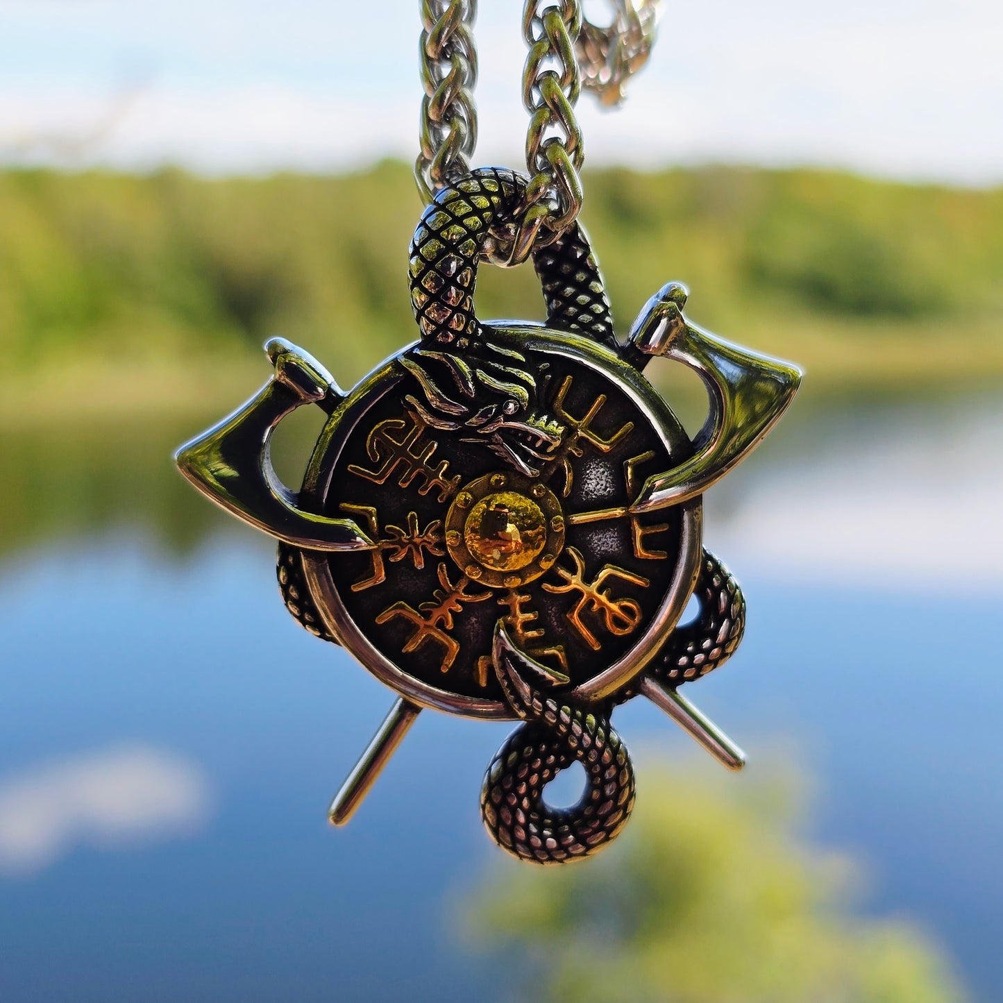 Halsband "Viking Vegvisir Skyddsamulett" Dualtone