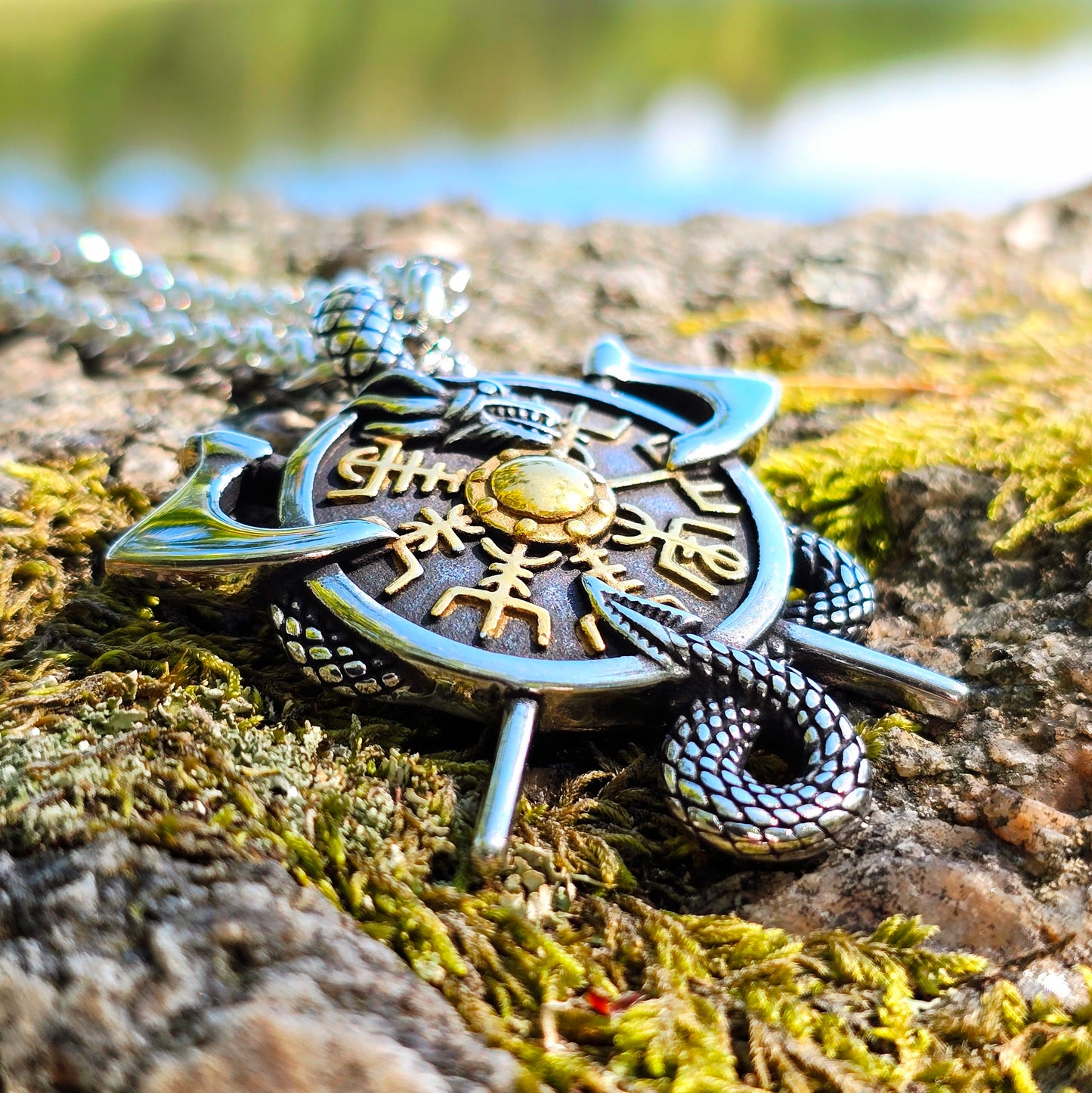 Halsband "Viking Vegvisir Skyddsamulett" Dualtone