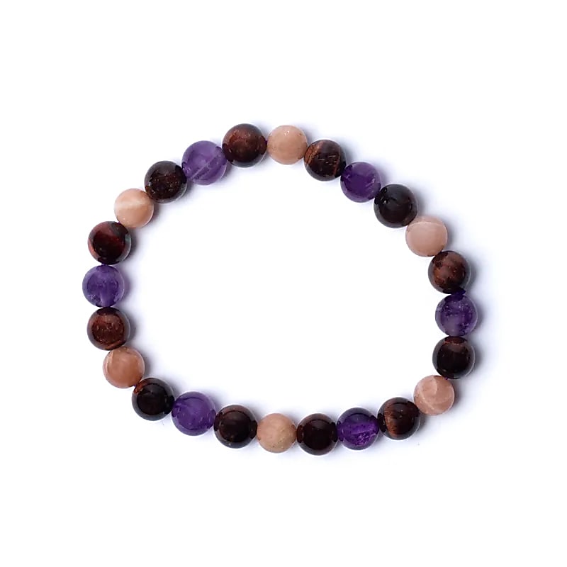 Armband „Tigerauge, Sonnenstein & Amethyst“