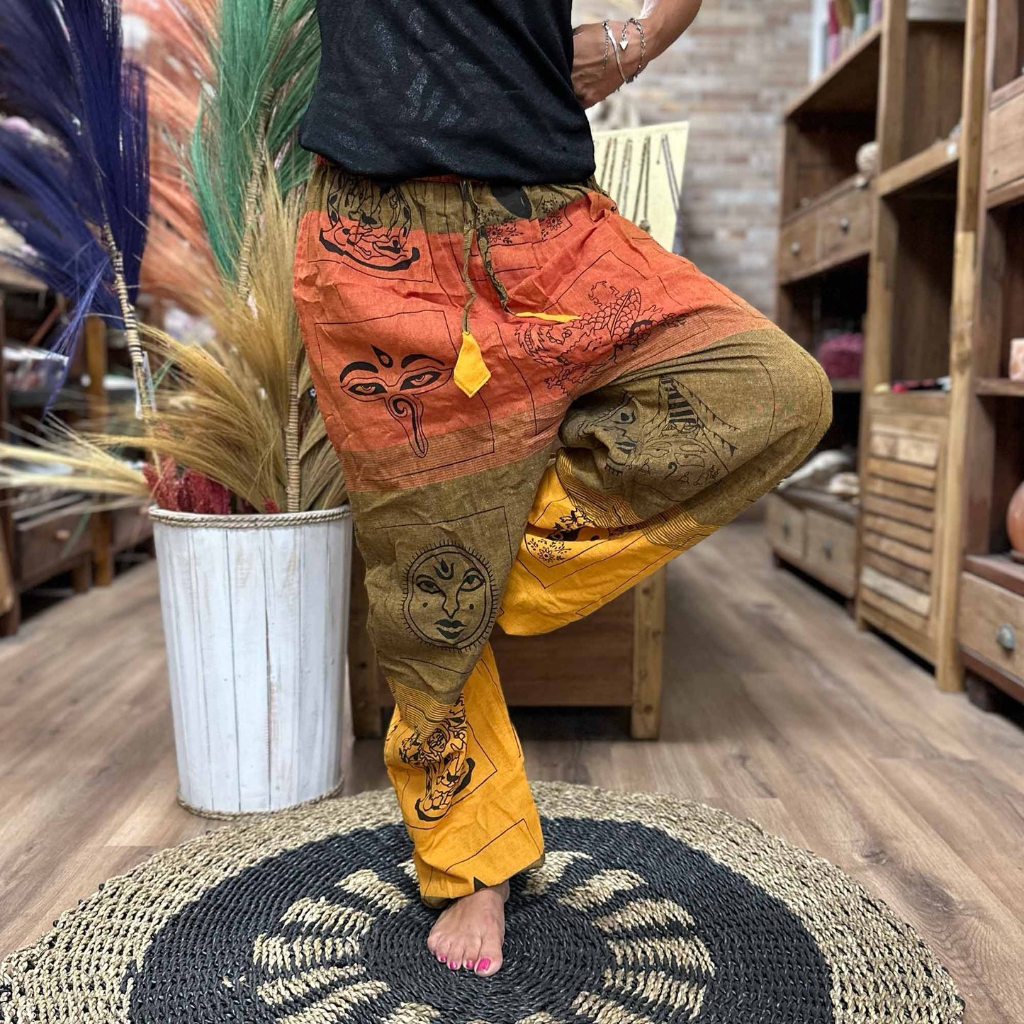 Yoga- och Festivalbyxor – High Cross Himalaya-tryck i orange