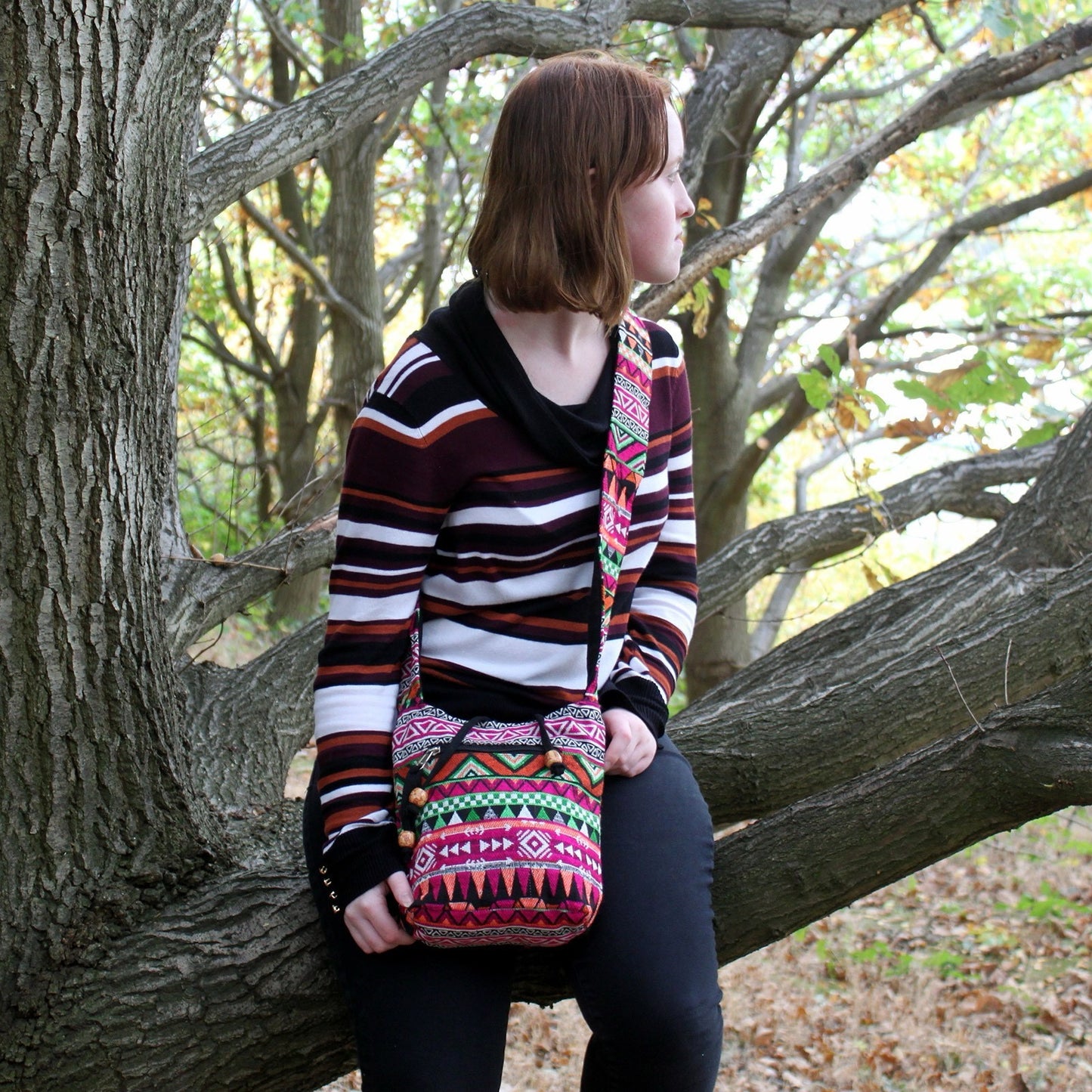 Jacquard-Umhängetasche – Rosa