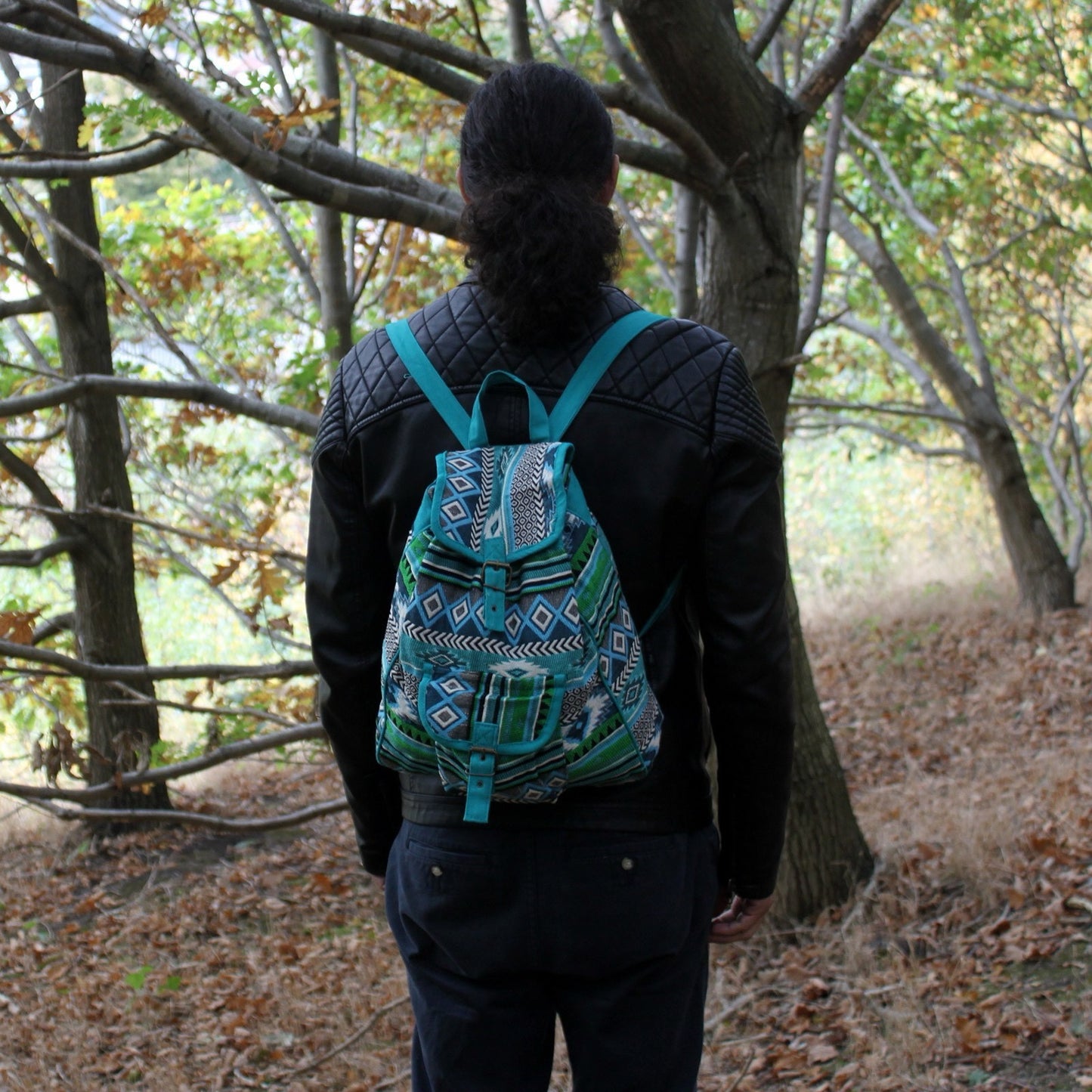 Jacquard-Rucksack – Natürlich & Einzigartig - Blaugrün