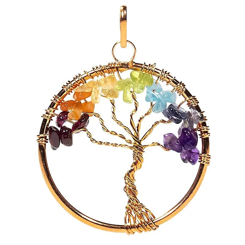Edelsteinanhänger "Chakra-Baum des Lebens" Rund