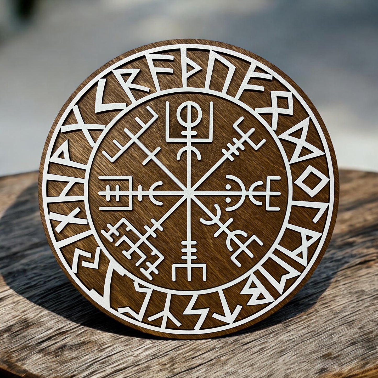 Wanddekoration – Vikingerschild mit Runen & Vikingkompass 🛡️✨ – Typ 3, Vers. 3