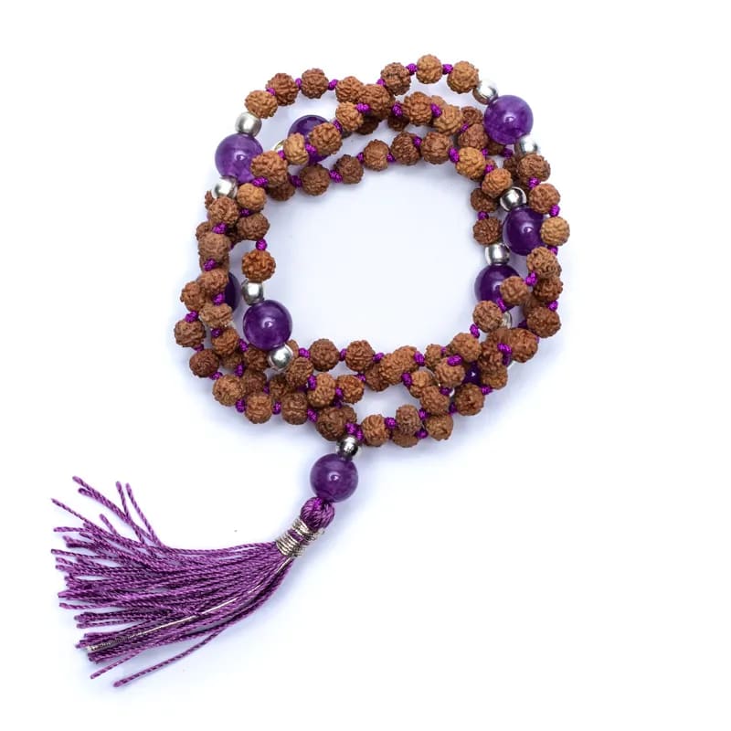 Mala "Rudraksha & Amethyst" 108 Perlen