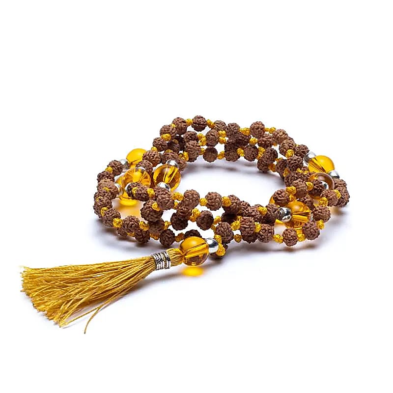 Mala Rudraksha und Citrin (gebrannter Amethyst)