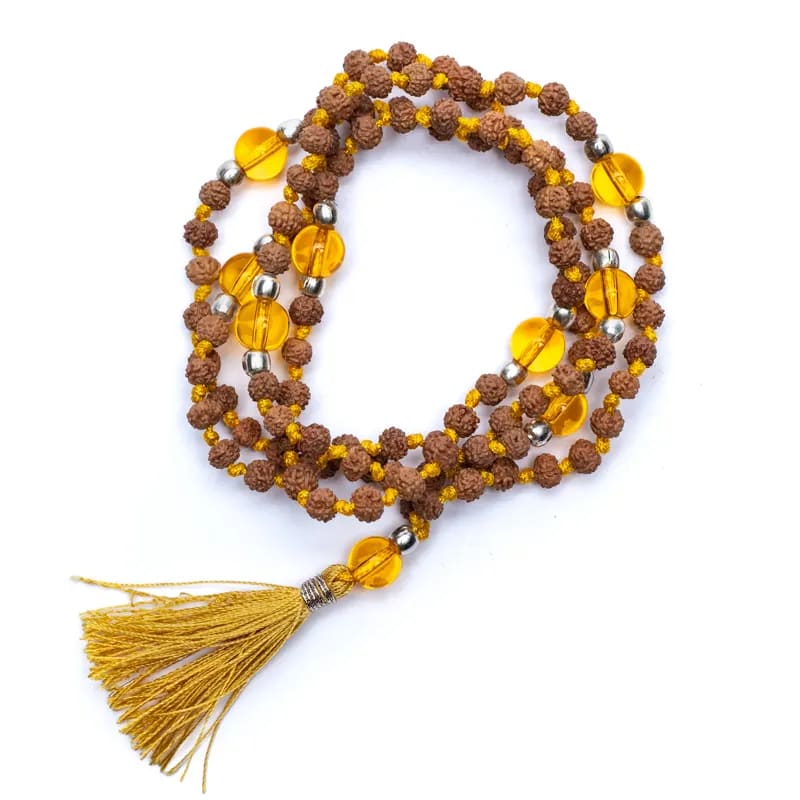 Mala Rudraksha und Citrin (gebrannter Amethyst)