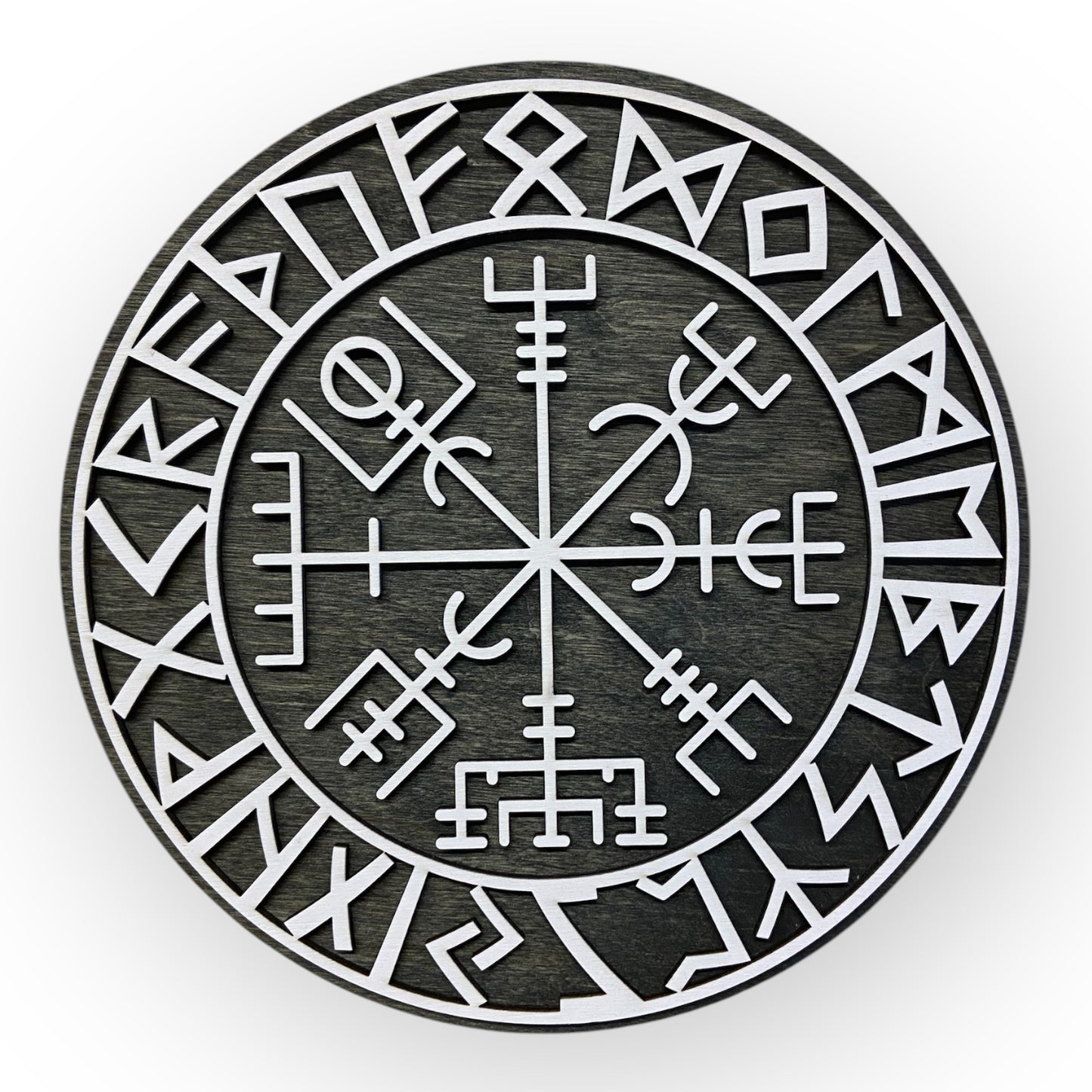 Wanddekoration – Vikingerschild mit Runen & Vikingkompass 🛡️✨ – Typ 3, Vers. 3
