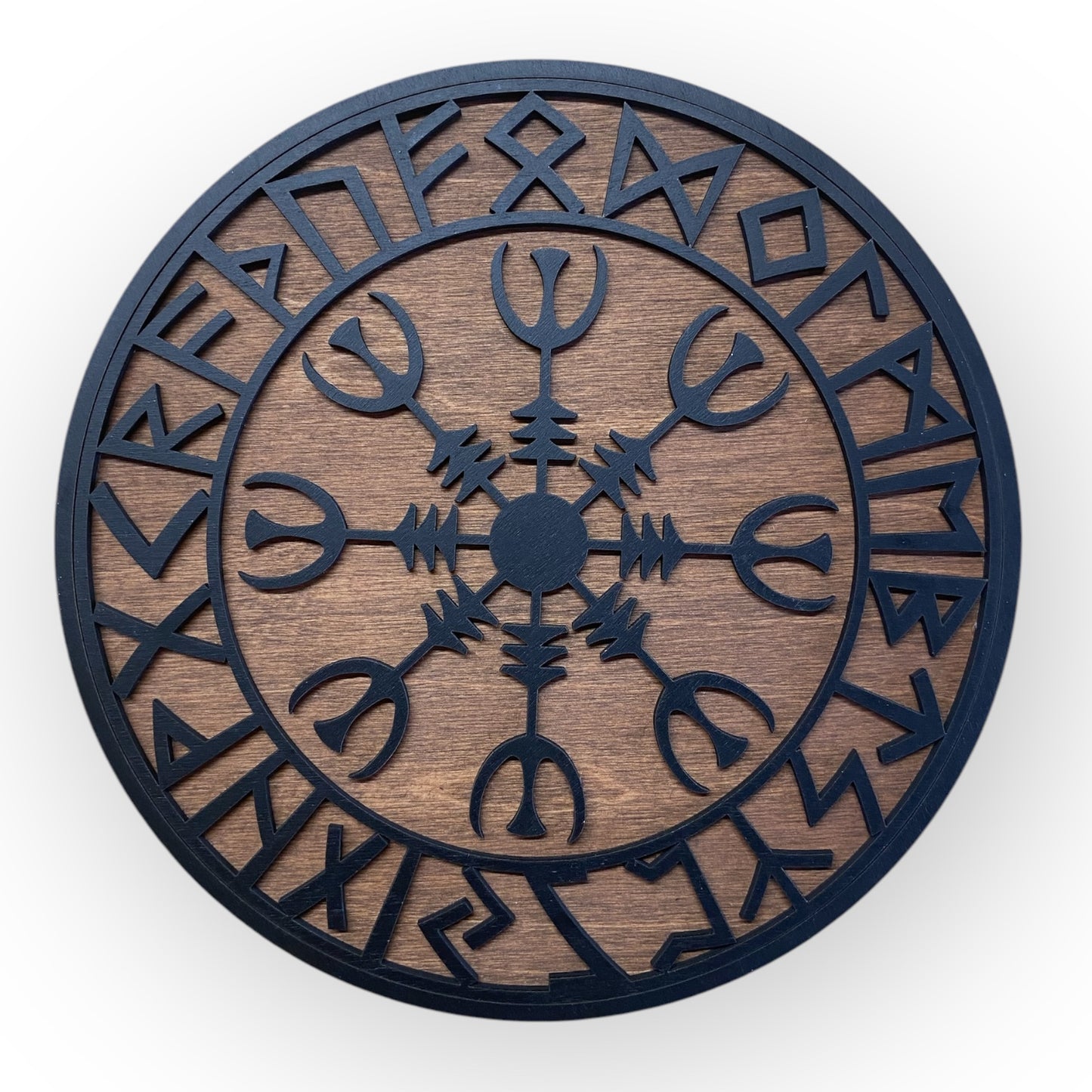Wanddekoration – Vikingerschild mit Runen & Vikingkompass 🛡️✨ – Typ 4, Vers. 3