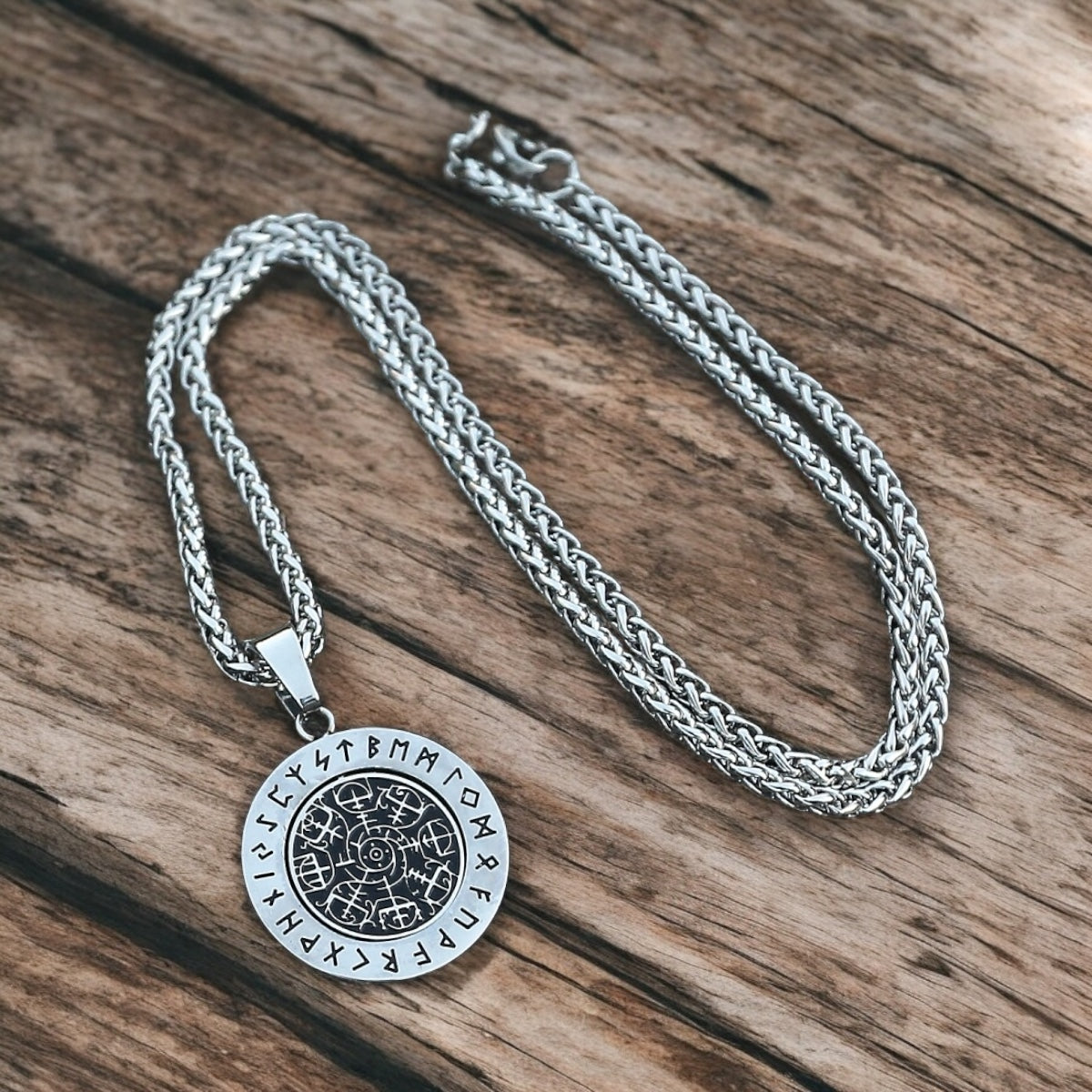 Vegvisir Polierte Halskette – 304 Edelstahl mit Runenring (2025)