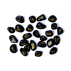 Runen-Orakel-Set Schwarzer Achat im Samtbeutel – 25 Stück x 20 mm
