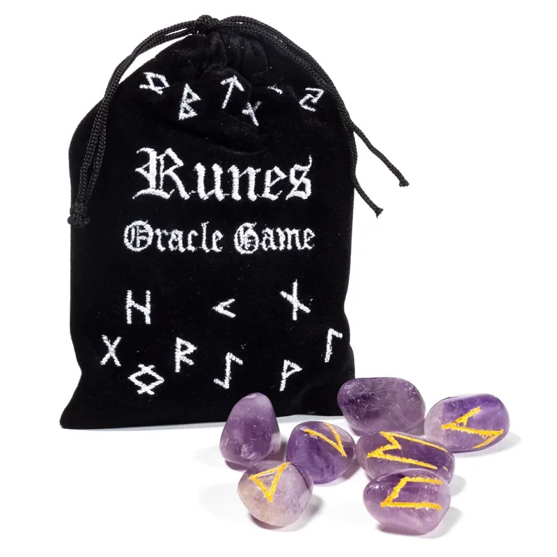 Runen-Orakel-Set Amethyst in einem Beutel