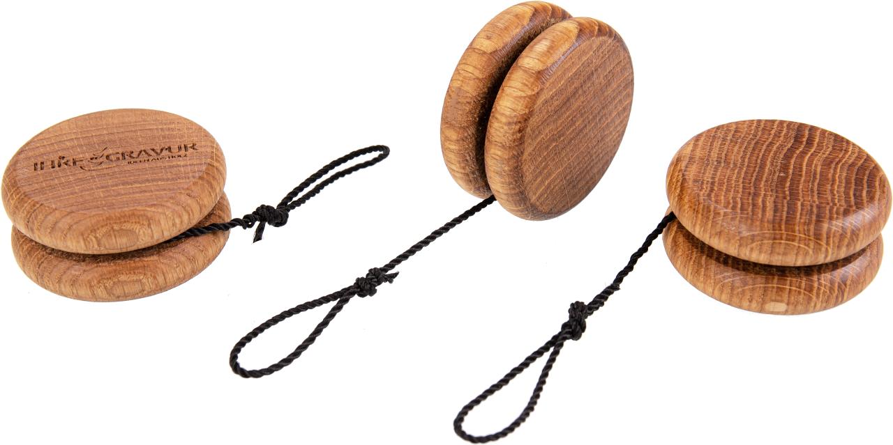 Elegantes Holz-Yo-Yo aus geölter Eiche und schwarzer Kordel mit Schlaufe