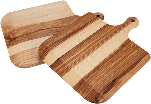 Pizzabrett mit Griff und abgeschrägter Kante in Kernesche geölt - 40 x 30 x 2 cm FSC®