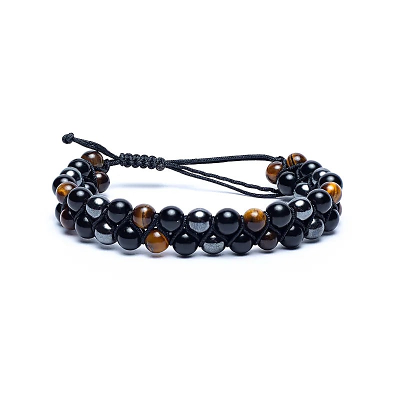 Armband Doppelt, Hämatit – Obsidian – Tigerauge
