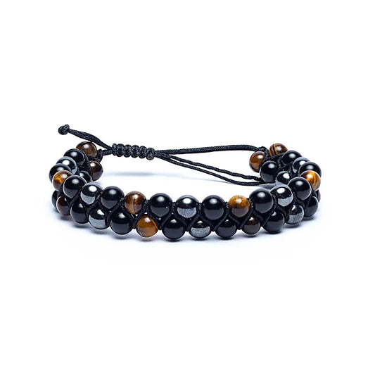 Armband Doppelt, Hämatit – Obsidian – Tigerauge