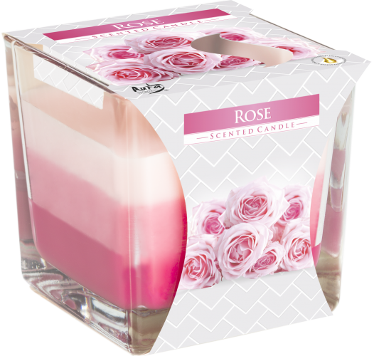 Mehrfarbige Kerzen in Glasgefäßen Rose