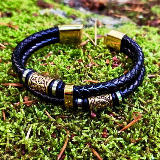 Lederarmband "Vegvisir und Valknut Double" (2025)
