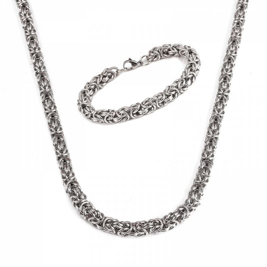 Smyckeset ”Sigtuna” – King Chain Halsband & Armband – Silver