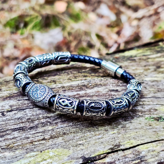Norse Beads-armband „Silber“ – Edelstahl & Leder