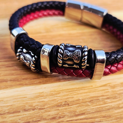 Mjölner Bracelett Leather black / Red