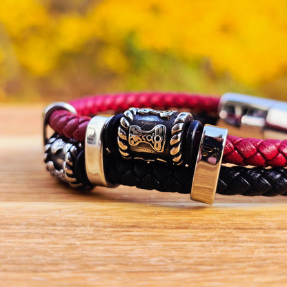 Mjölner Bracelett Leather black / Red