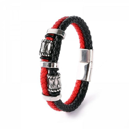 Mjölner Bracelett Leather black / Red