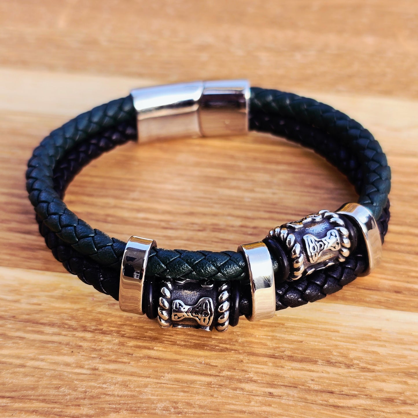 Mjölner Bracelett Leather black / green