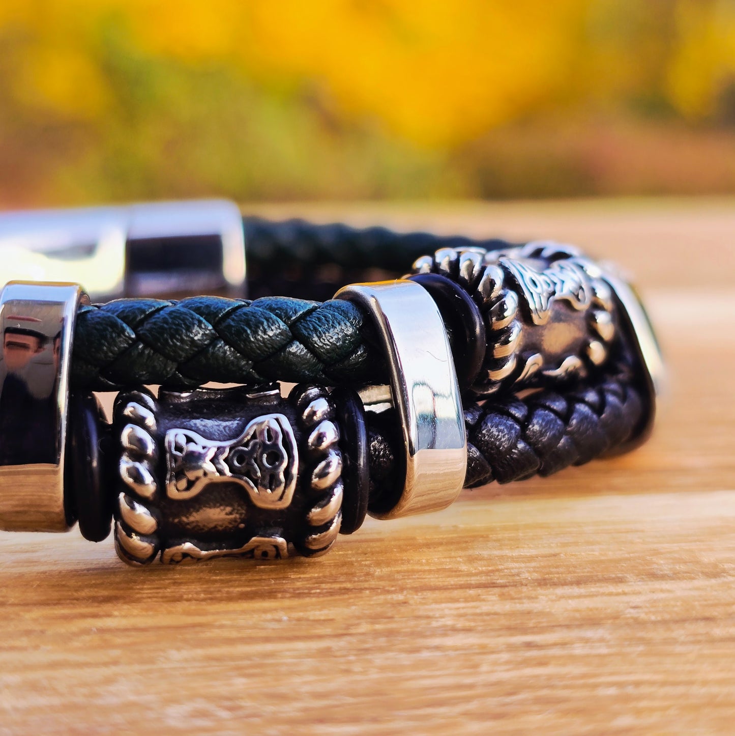 Mjölner Bracelett Leather black / green