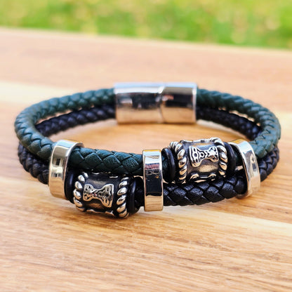 Mjölner Bracelett Leather black / green