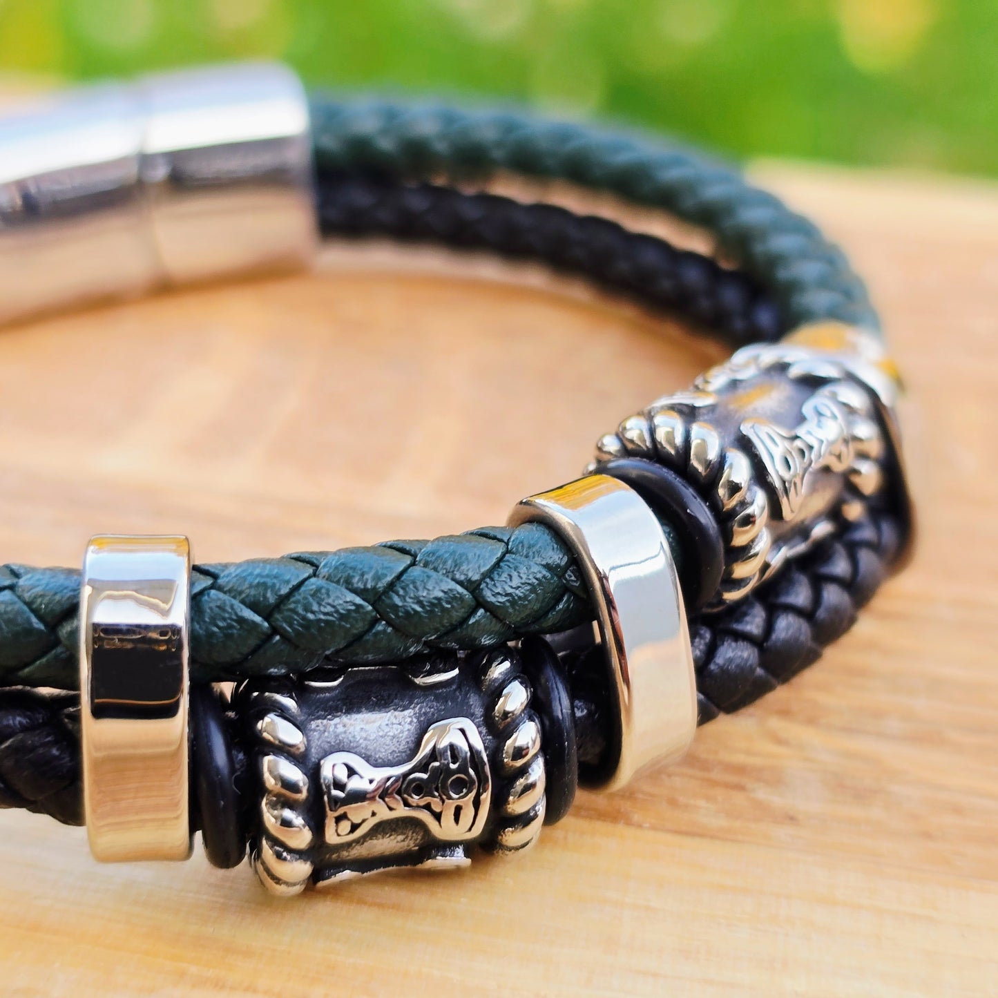Mjölner Bracelett Leather black / green