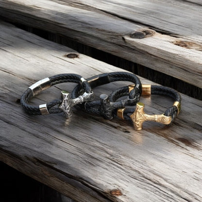 Armband "Mjölner Asgard Knot" Guld och Läder