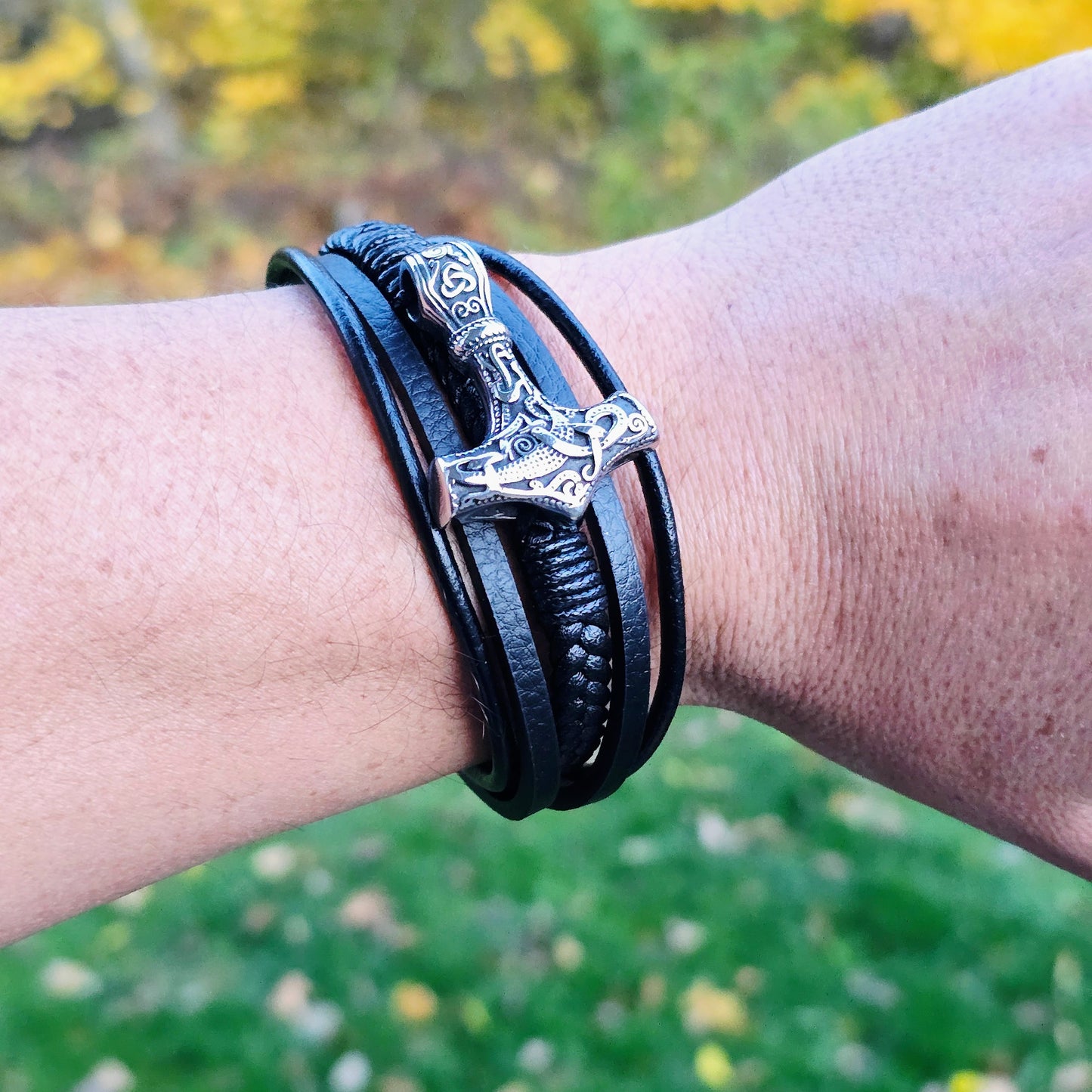 Armband Leder Mjönir-fimm 
