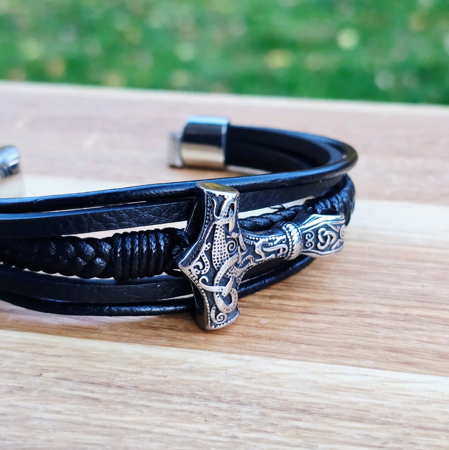 Armband Leder Mjönir-fimm 