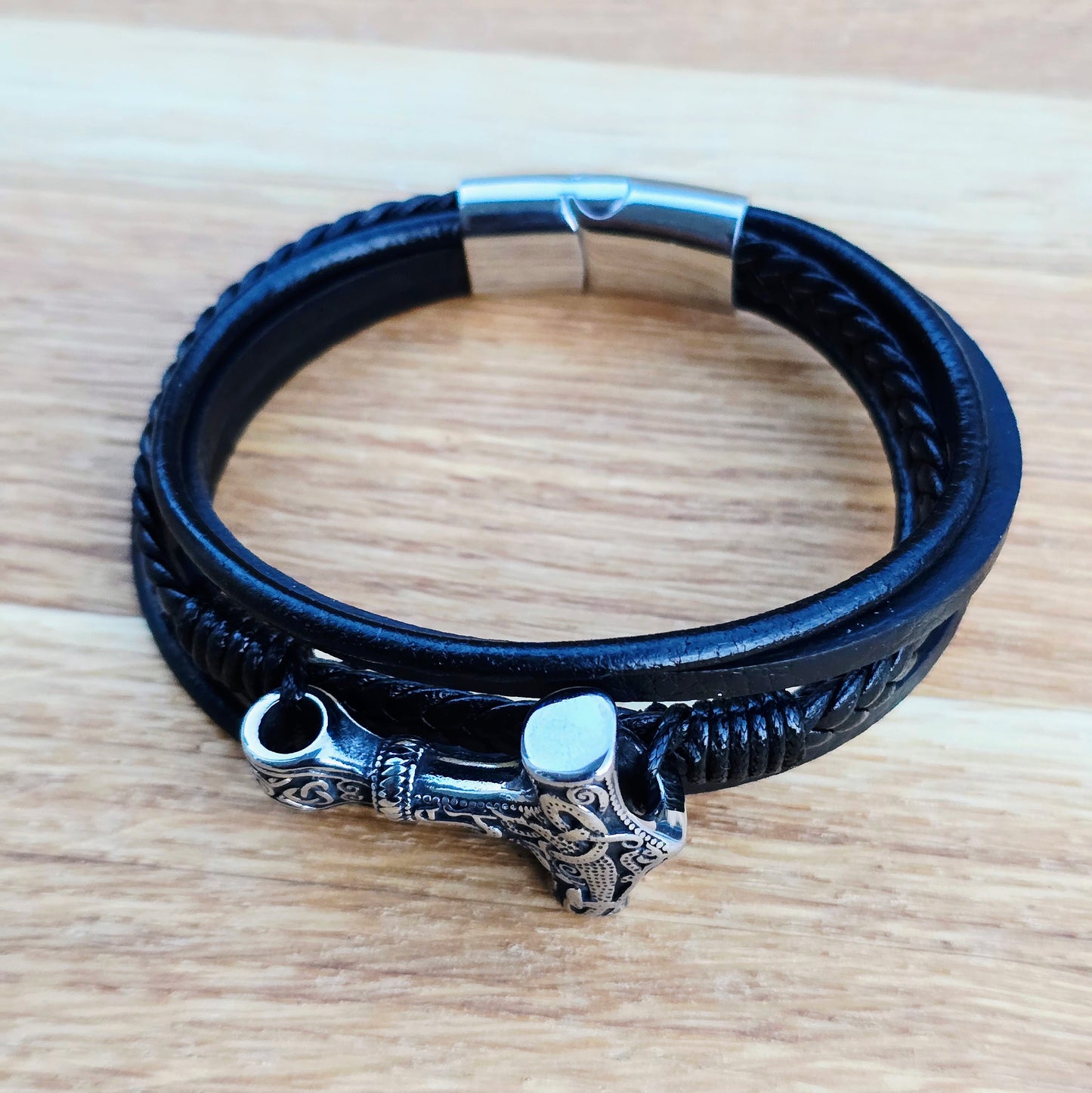 Armband Leder Mjönir-fimm 