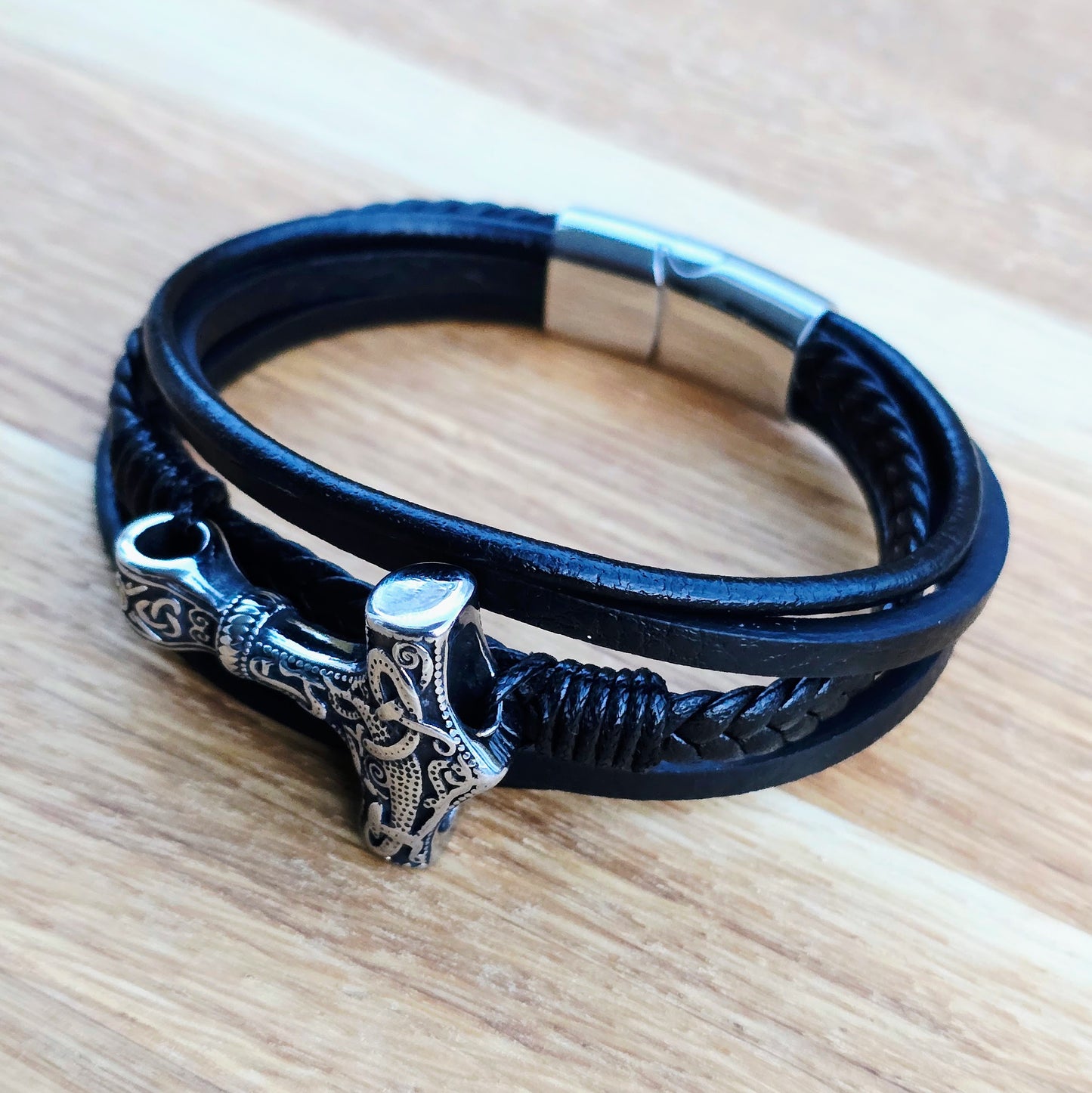 Armband Leder Mjönir-fimm 