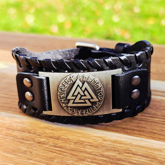 Armband Valknut Premium Leder Schwarz