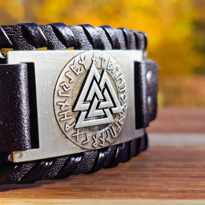 Armband Valknut Premium Leder Schwarz