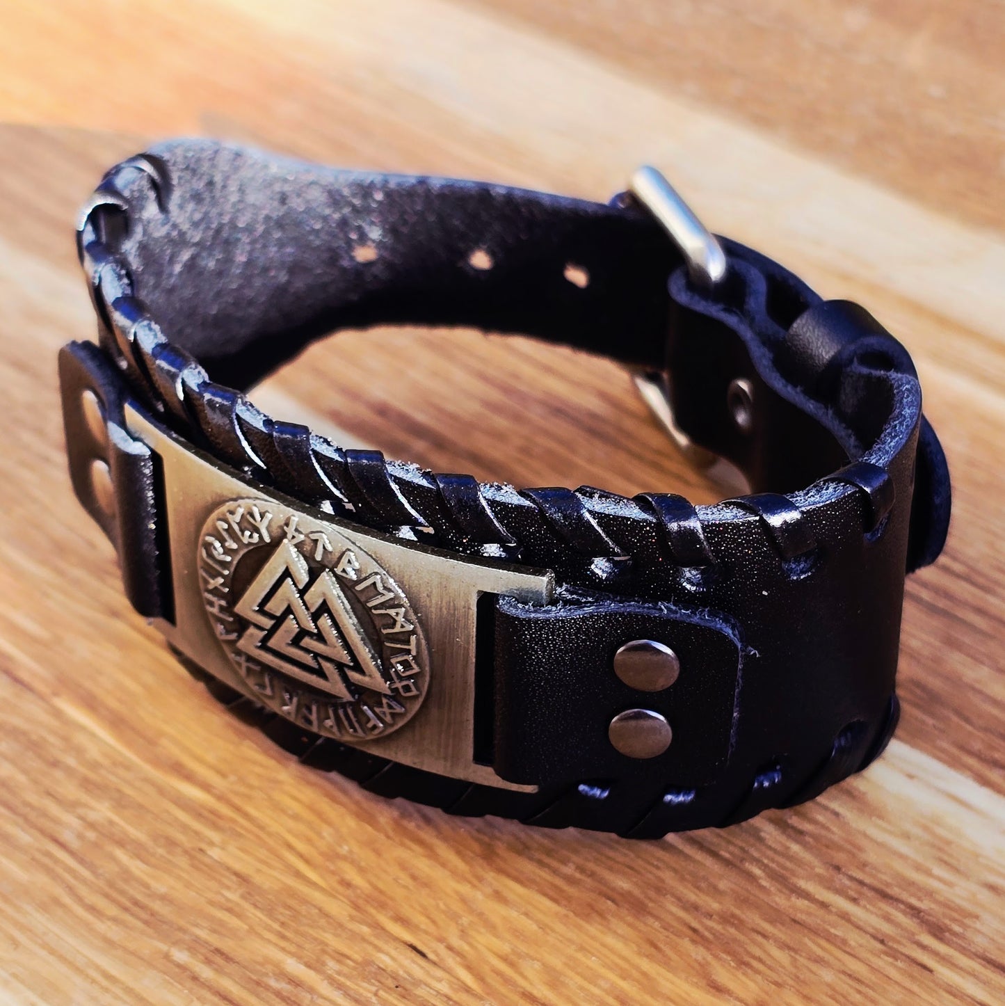 Armband Valknut Premium Leder Schwarz